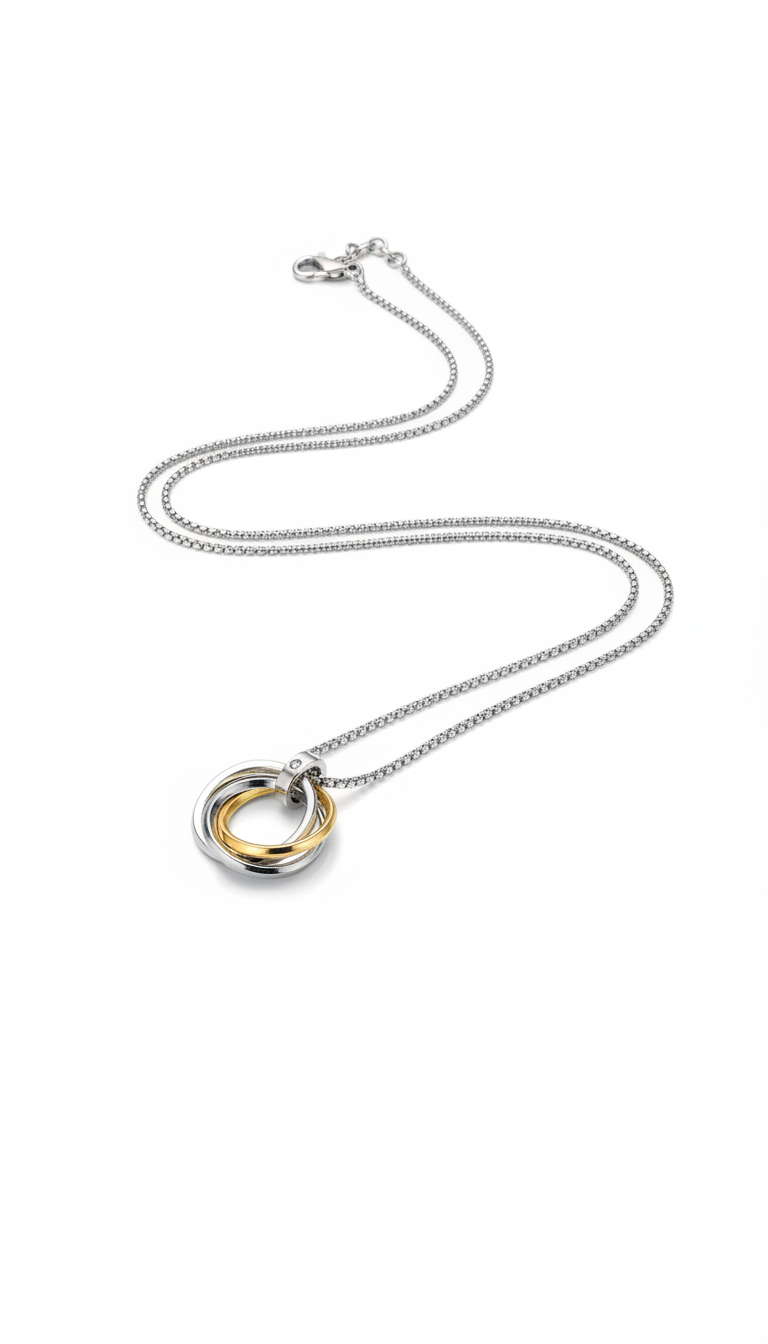 Trinity Two-Tone Interlocking Circle Pendant Necklace