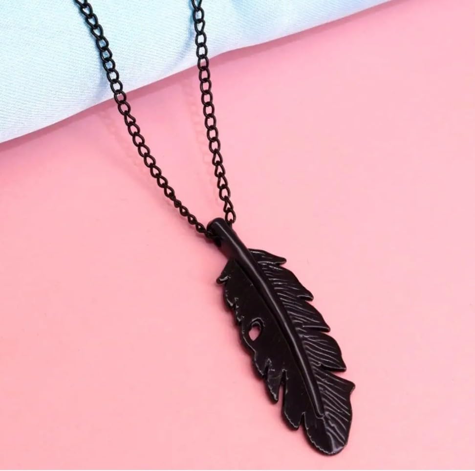 Black Feather Pendant Necklace