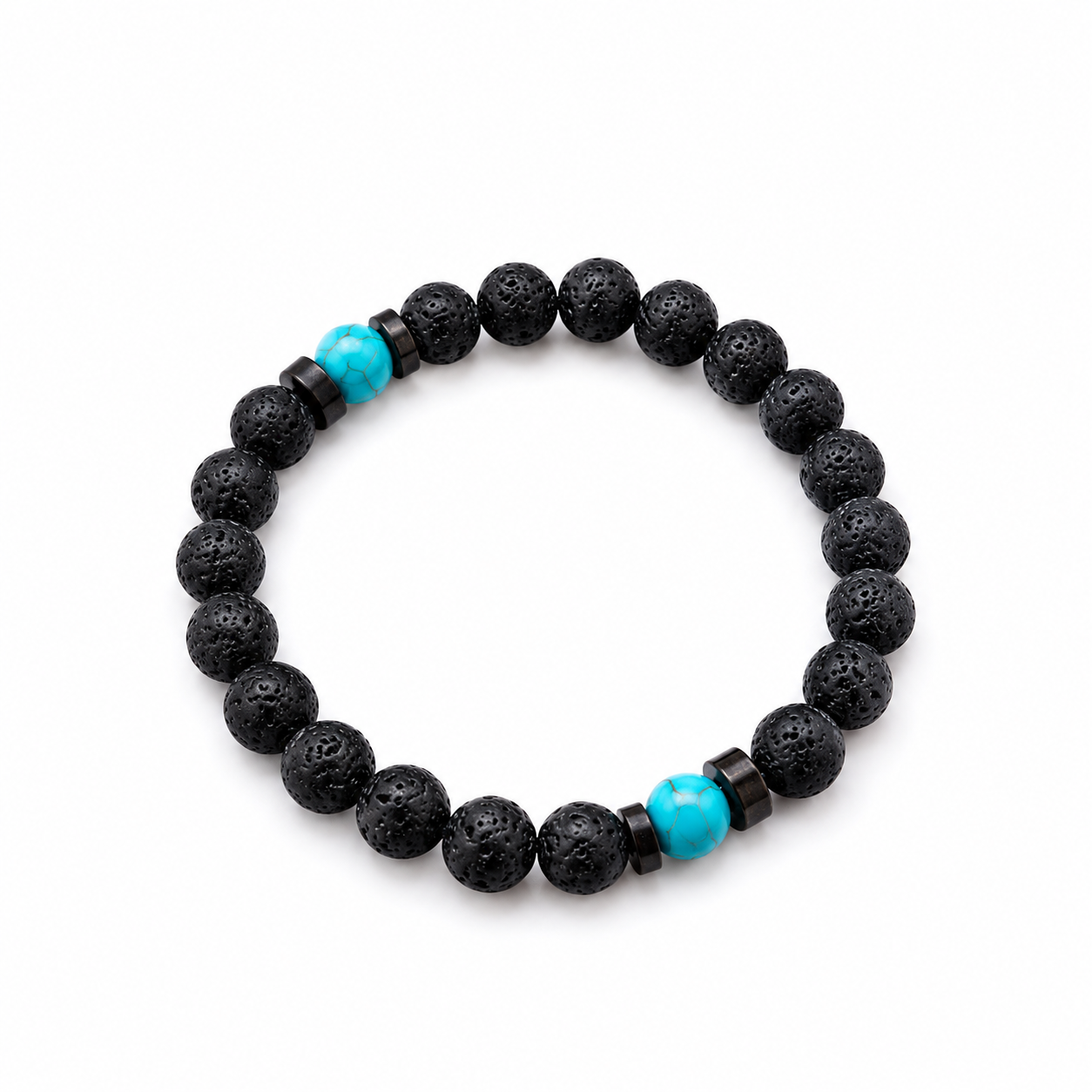 Lava Stone Beaded Stretch Bracelet with Turquoise Beads