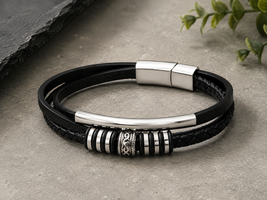 Black Braided Leather Bracelet