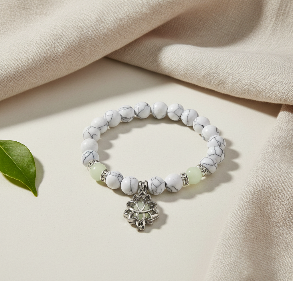 Luminous Beaded Bracelet with Lotus Charm