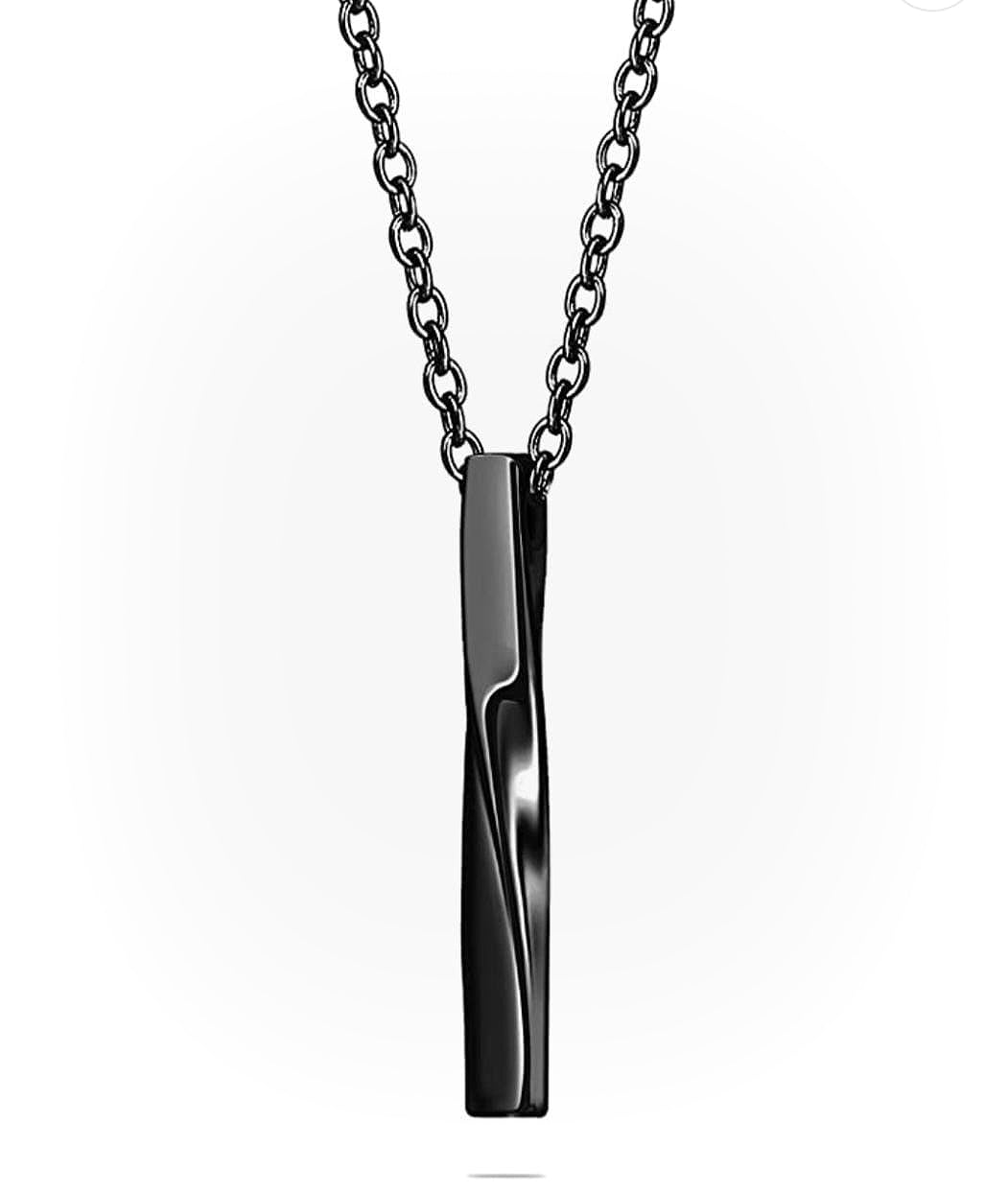 Black Twisted Bar Pendant Necklace