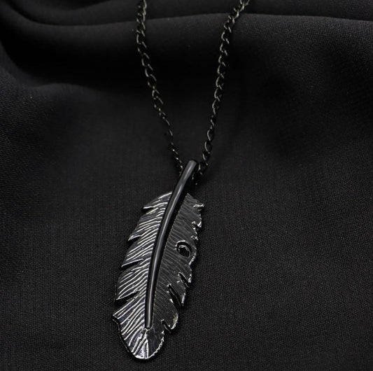 Black Feather Pendant Necklace