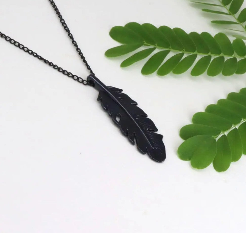 Black Feather Pendant Necklace