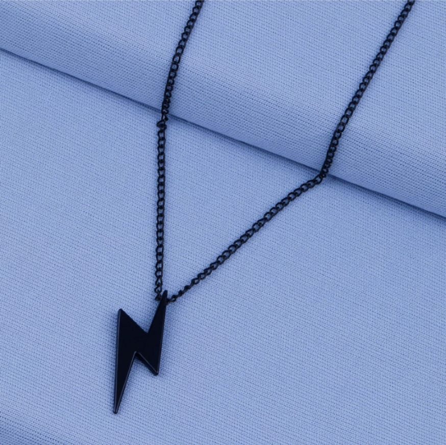 Black Lightning Bolt Pendant Necklace