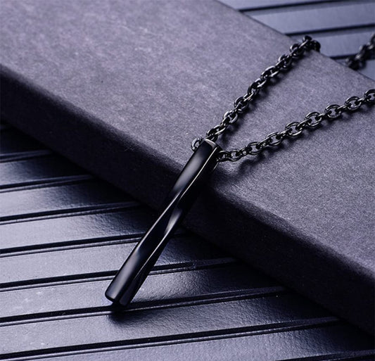 Black Twisted Bar Pendant Necklace