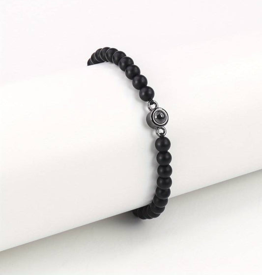 Black Beaded Bracelet with 100 Languages I Love You Projection