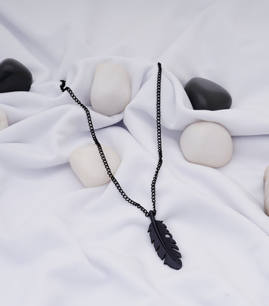 Black Feather Pendant Necklace
