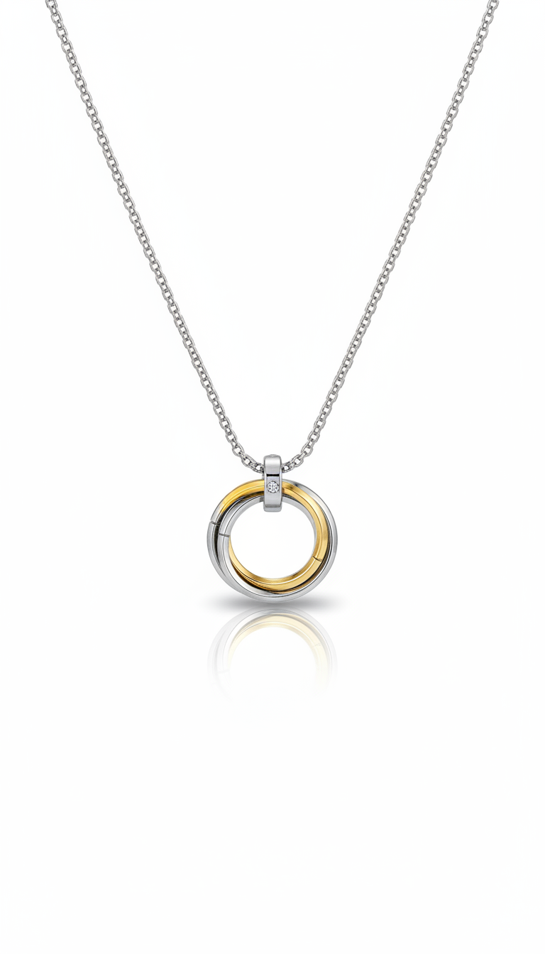 Trinity Two-Tone Interlocking Circle Pendant Necklace