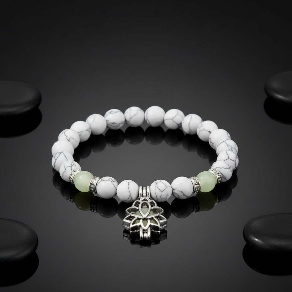 Luminous Beaded Bracelet with Lotus Charm