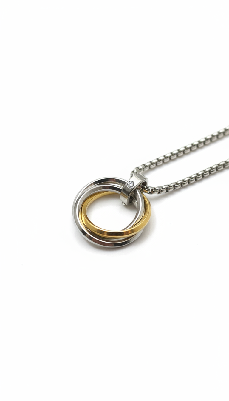 Trinity Two-Tone Interlocking Circle Pendant Necklace