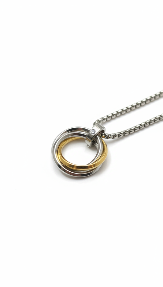 Trinity Two-Tone Interlocking Circle Pendant Necklace