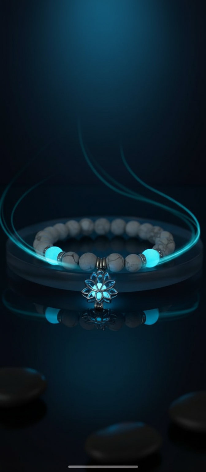 Luminous Beaded Bracelet with Lotus Charm