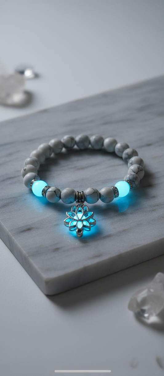 Luminous Beaded Bracelet with Lotus Charm