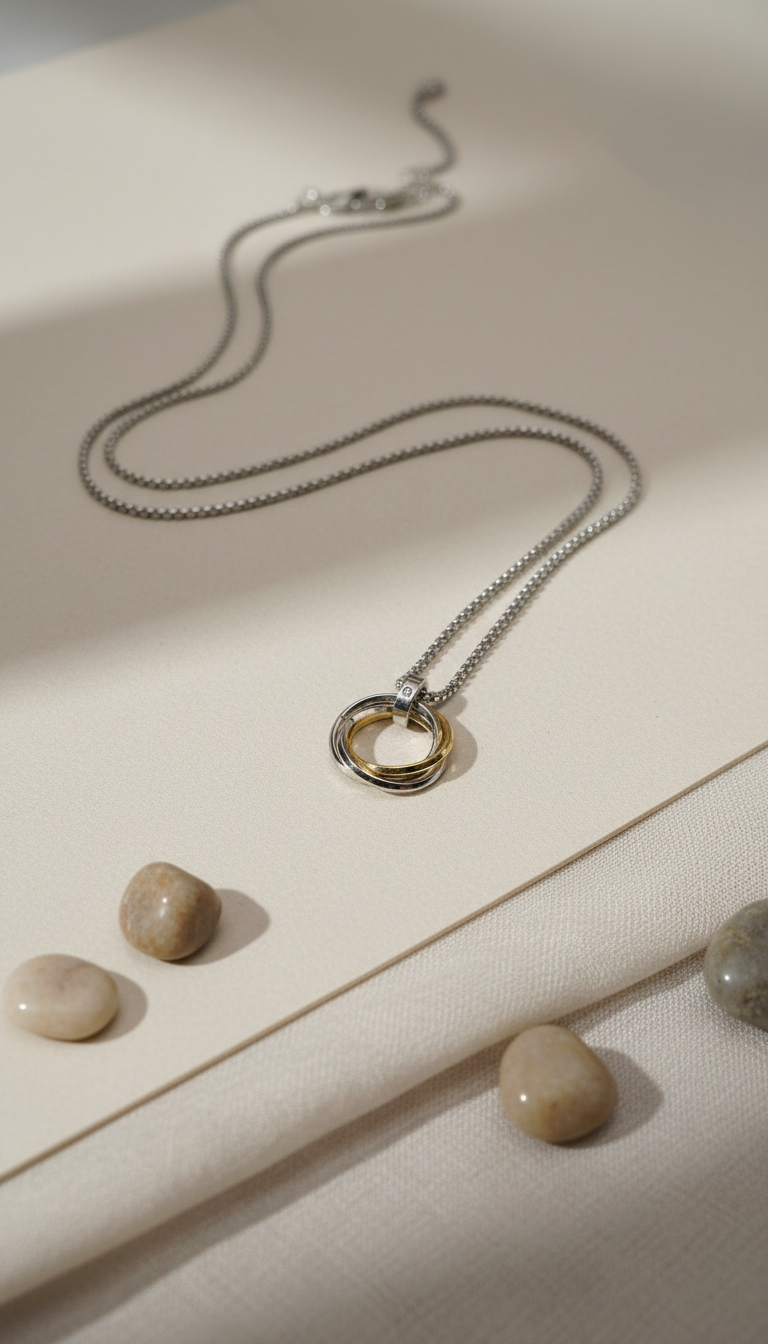 Trinity Two-Tone Interlocking Circle Pendant Necklace