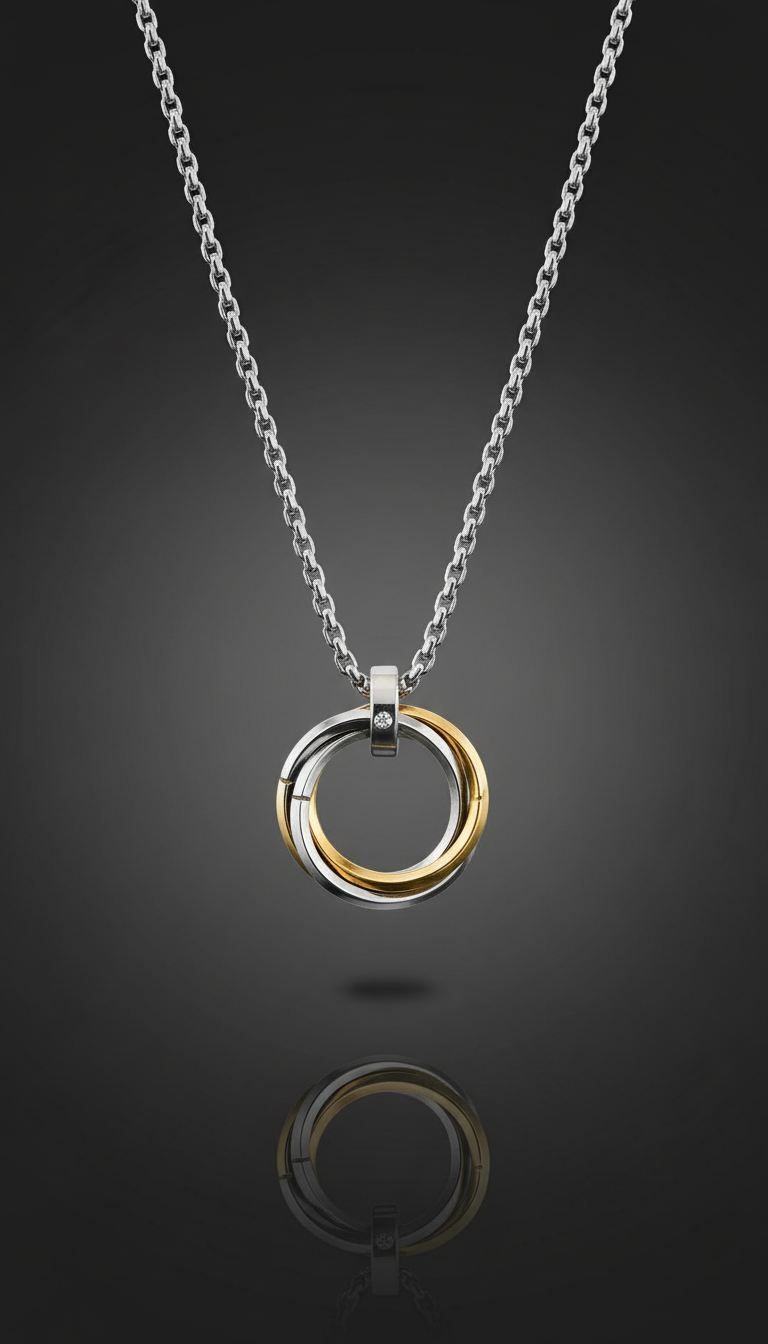 Trinity Two-Tone Interlocking Circle Pendant Necklace